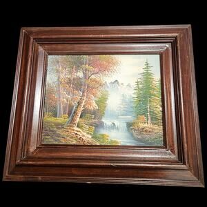 Mc Scott Signed Vintage Landscape Oil Painting Waterfall Mountain Scene